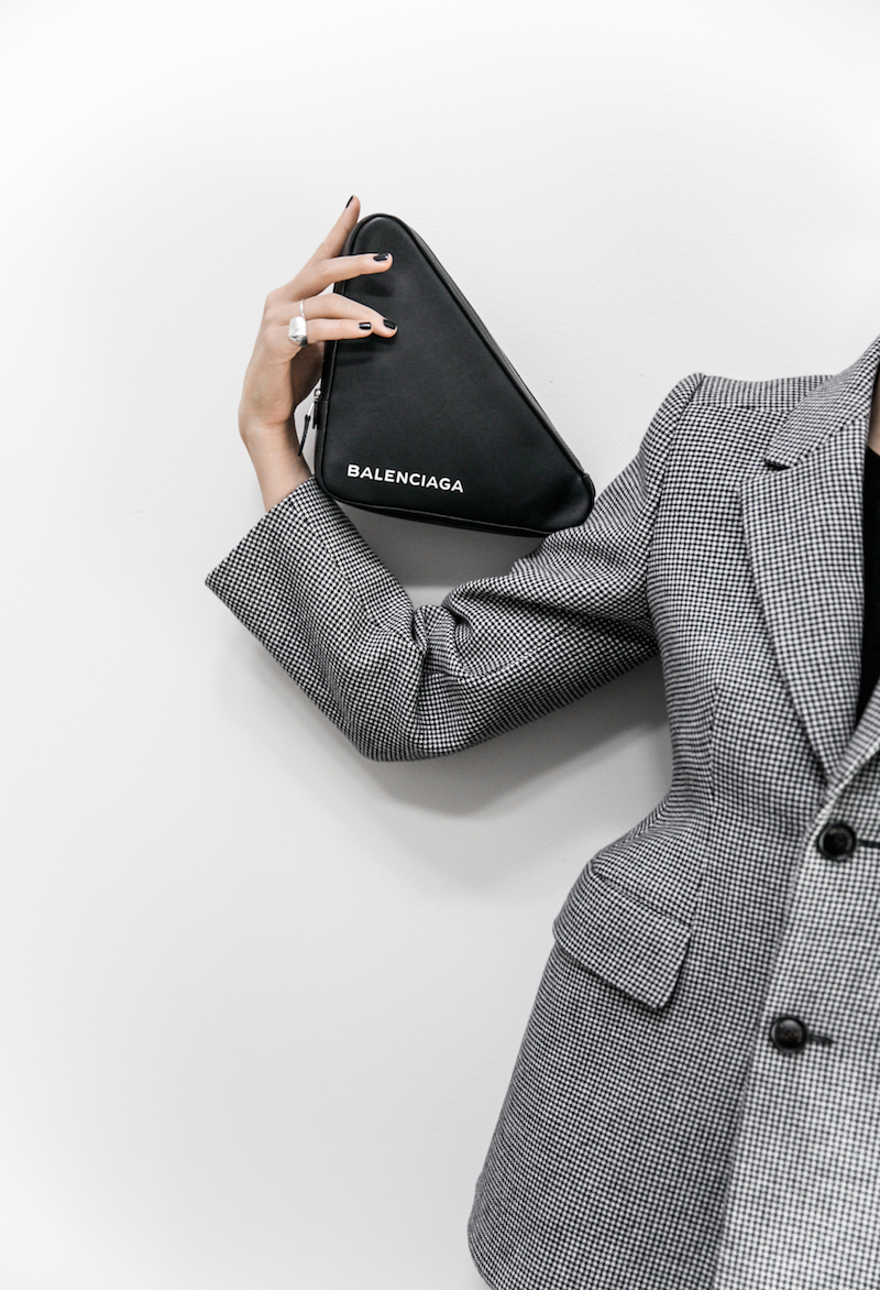 balenciaga yellow triangle clutch